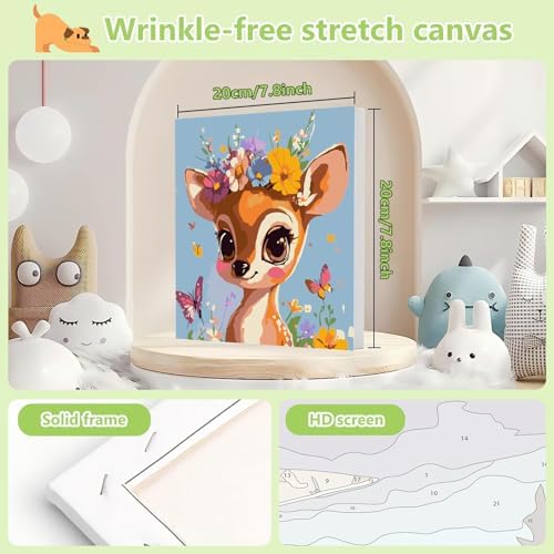 Reivworl Deer Paint by Numbers Kit for Kids with Frame 8×8 inch