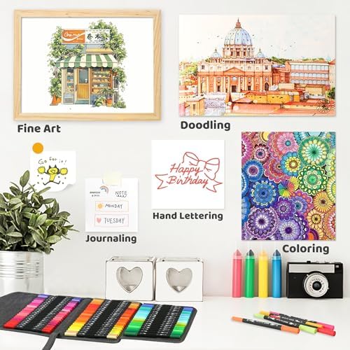 ZSCM 80 Colors Markers for Adult Coloring Books No Bleeding - Duo Tip Pens | Fine & Brush Coloring Marker for Adult Calligraphy, Illustration, Cards Drawing, Note taking Lettering, Journaling
