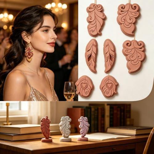 16Pcs Feather Polymer Clay Cutters Set for Earring Making Vintage Feather Clay Cutters for Jewelry Making Birthday Party DIY Supplies