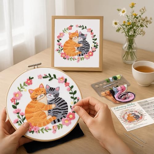 Nuberlic Cat Embroidery Kit for Beginners Adults