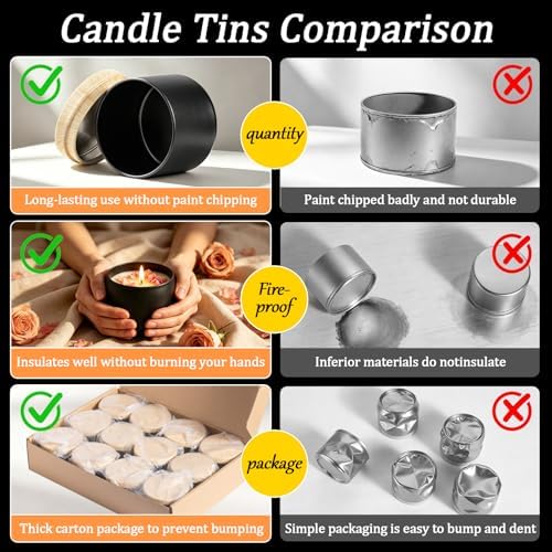 Candle Jars for Making Candles, Candle Jars 4oz with Lids, Metal Empty Candle Tins, Candle Containers for Making Candles, Tins with Wood-Grain Lids, Candle Making Jars (Black Woodgrain, 4oz-6pcs)