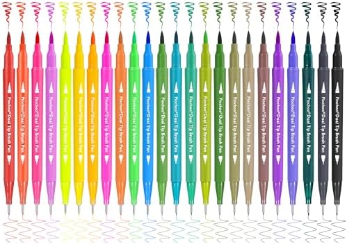 Piochoo Art Brush Markers Pens for Adult Coloring Books, 24 Colors Dual Tip (Brush and Fine Point) Marker Pen for Journaling Note taking Planner Hand Lettering Art Suppliers