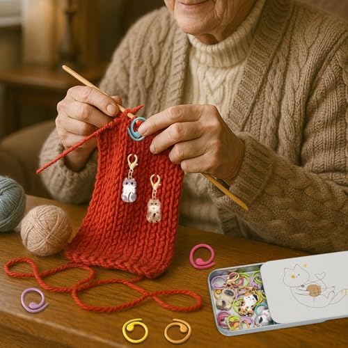 TOHONGADON 36 Pcs Metal Stitch Markers, Helical-Shaped Crochet Markers Ring with Key Chain, Crochet Stitch Markers for DIY Craft Project