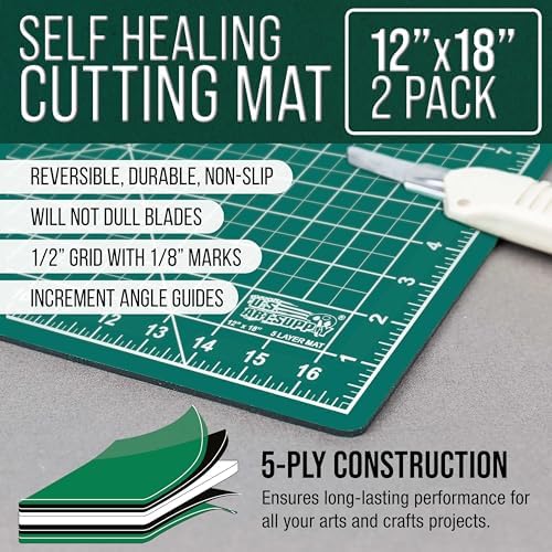 U.S. Art Supply 12"x18" Self-Healing Cutting Mat 5-Ply 2 Pack Green/Black