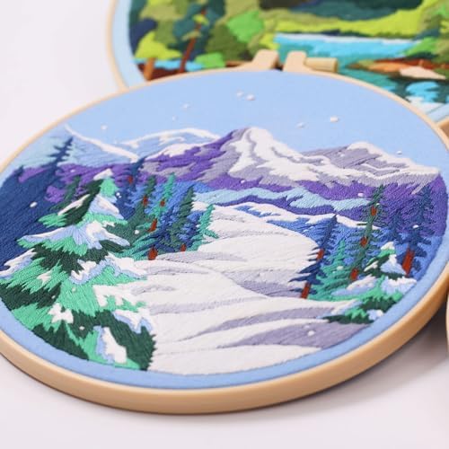 Harimau Adult Beginner Embroidery Starter Kit, Complete Set with 4 Patterns, 2 Hoops, Needles, Scissors, Instruction Guide & Stitching Video Tutorials