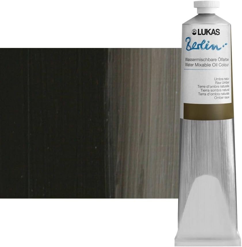 Lukas Berlin Pro Artists Water Mixable Oil Paint 200 ml Tube Raw Umber, Water Soluble, Lightfast Pigments, Quick Drying, Easy Clean-Up, Eco-Friendly, Professional Quality, 40 Color Range