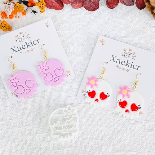Xaekicr Heart Skull Polymer Clay Cutters for Earrings – 1pc Cute Skull Clay Earring Cutters, Polymer Clay Molds, Halloween Clay Tools