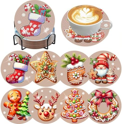 ijbnhd 8 Pcs Christmas Diamond Painting Coasters Kits Diamond Art Coasters