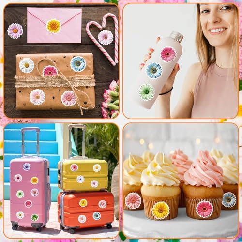 1200 PCS Daisy Stickers, 16 Styles Flower Stickers Roll