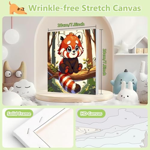 Reivworl Raccoon Paint by Numbers Kit for Kids with Frame 8×8 inch