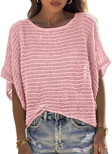 UNCLECAT Women's Crochet Tops Sweater Pullover Knit Tops Beach Coverup
