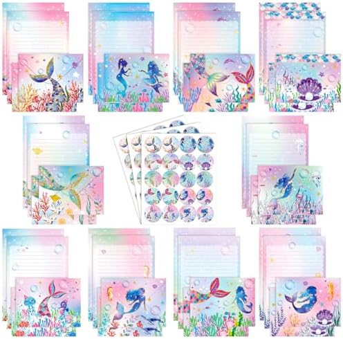 TaoBary 160 Pcs Mermaid Stationery Paper and Envelopes Set, 5.5 x 8.25''