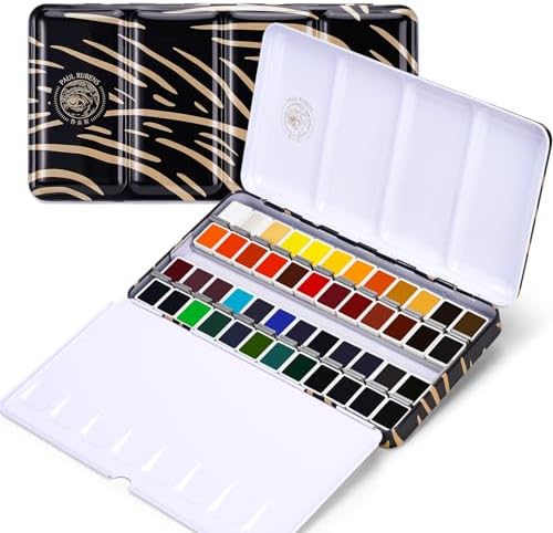 Paul Rubens Artist Watercolor Paint Set,48 Vibrant Colors in Portable Box, Great Lightfastness, Perfect Travel Professional Watercolor Set for Artists, Beginners, Adults