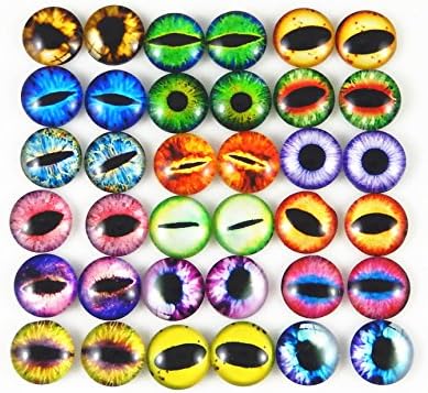 Julie Wang 12mm 60pcs Mixed Dragon Eyes Round time gem Cover Glass Cabochon Dome Cameo Pendant Settings