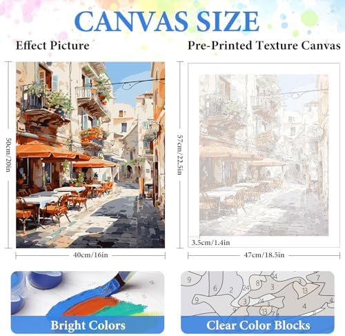PRASIO Paint by Numbers Kit for Adults Beginner, Landscape Adult Paint by Number Kits on Canvas, DIY Acrylic Watercolor Oil Paint by Number for Adults for Home Decor Gift 16x20 Inch