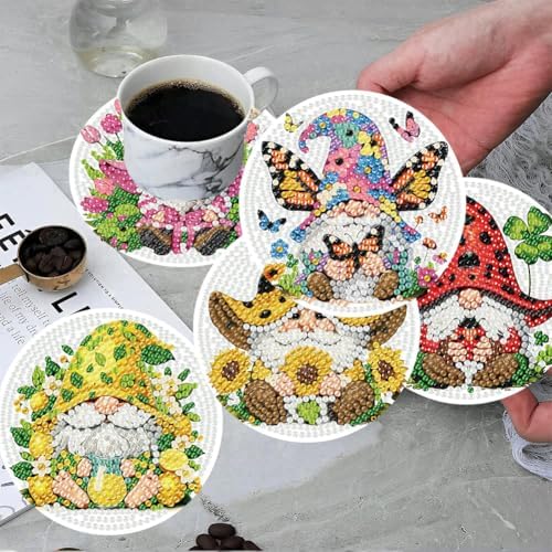 ijbnhd 8 PCS Diamond Art Coasters Gnomes Diamond Painting Coasters