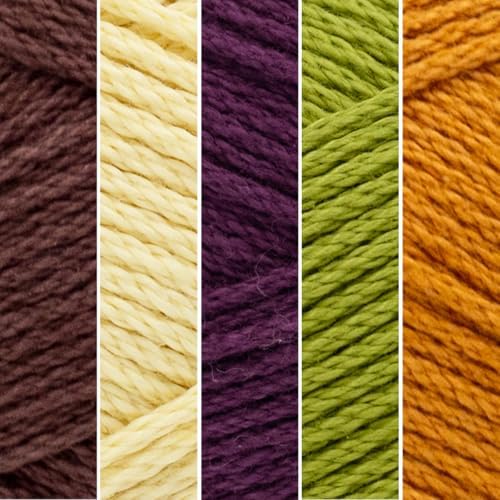 Lion Brand Yarn, 24/7 Cotton Mercerized Lightweight Yarn for Knitting, Crochet, and Crafts, Wildflower, 5 Pack, Multicolor Pack of Natural Fiber for Breathable Tops, Durable Bags, and Dish Cloths