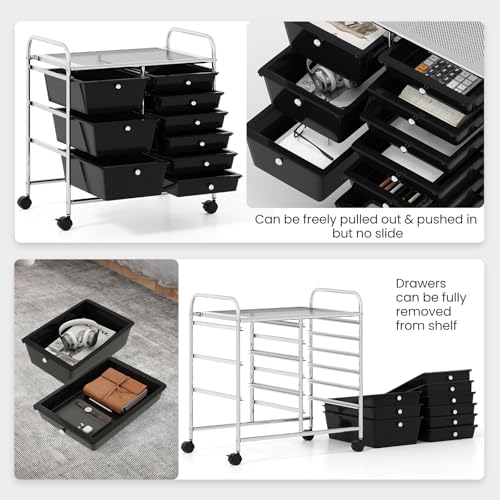 Giantex 9 Drawers Rolling Cart, Classroom Organizers, Storage Cart with Wheels, for Teacher Office Home School Supplies Tool Craft Art Paper, Black