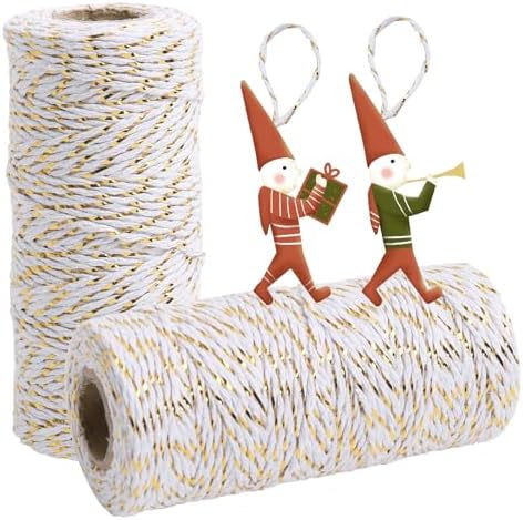 White Gold String White Gold Twine 658 Feet 1.5mm Gold String for Ornaments Christmas String Twine for Gift Wrapping Inelastic Glitter Gold Cording for Crafts Gold Thread (White Gold)