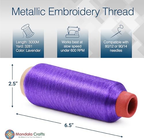 Mandala Crafts Metallic Lavender Embroidery Floss for Sewing, 3281 Yard Spool