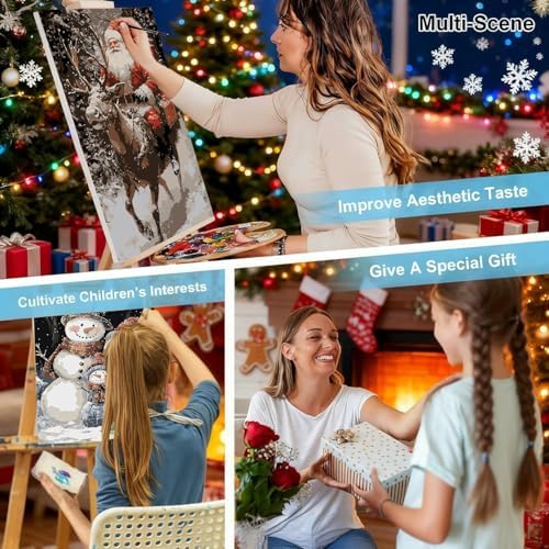 Axquilon 3 Packs Christmas Framed Paint by Numbers Kit for Adults 8x10in