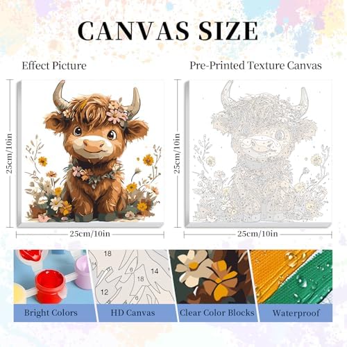 Framed Paint by Numbers Kit for Adults Beginners – Cute Highland Cow