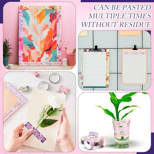 24 Rolls Christian Washi Tape Gifts, Watercolor Floral Religious