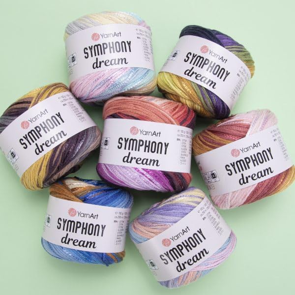 YarnArt Symphony Dream Cotton Yarn -%80 Cotton%20 Viscose Rainbow Multicolor Crochet Knitting Yarn - Suitable for All Blouses, Dresses, Shawls, Bags, Hats - 273 Yards, 3.52 Oz (1 Skein) (3112)