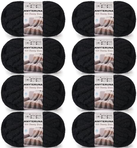 Chunky Yarn for Hand Knitting, #10 Chunky Blanket Chenille Yarn, Large Bulky Thick Jumbo Yarn, Super Chunky Knit Yarn for Crocheting, 8 Skein (8 oz 22 yds Each Skein), Black