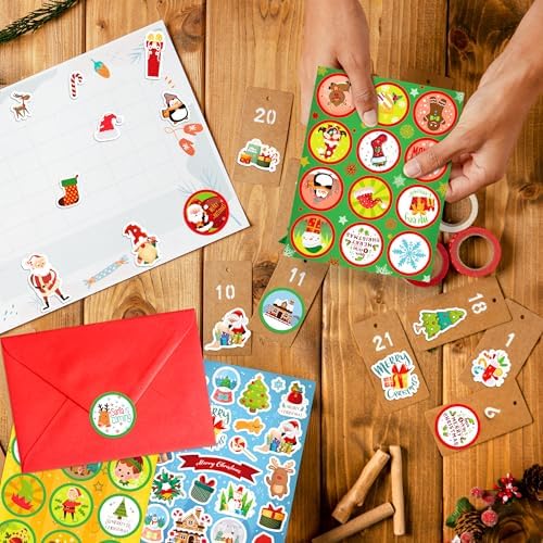 LINAYE 48 Sheets Christmas Stickers, 800PCS Stickers for Crafts Cards, Scrapbooking, Water Bottles, Envelopes and Christmas Party Favors for Kids