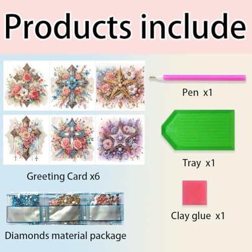 Diamond Art Cards with Envelopes–6PCS DIY Diamond Painting Greeting Cards Kit | Card Making Kit with Bling for Adults & Beginners | Birthday,Holiday & Thank You Cards (Belief)