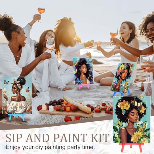 Blosssound 10 Set Pre Printed Canvas Pre Drawn Canvas Painting with Easel Kits 5" x 7" Outline Painting Panels for Beginners, DIY Craft Project, Party Favor, Home Decors(Flower Lady)