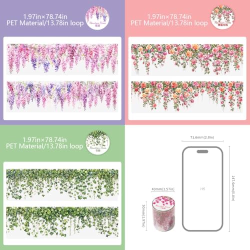 PET Tape Stickers for Journaling Supplies,Vine Stickers for Scrapbooking