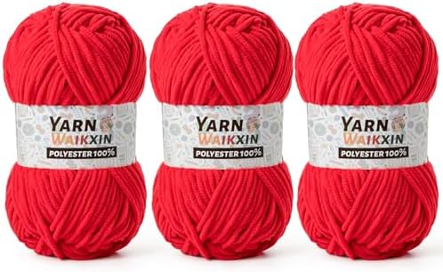 3 Pack Soft Chenille Yarn for Crocheting, Fluffy Chunky Crochet Yarn for Baby Blanket, (5.29oz/196.8yds) Fuzzy Velvet Yarn for Amigurumi&DIY Puzzle、Crafts、Scarf(3 Red)