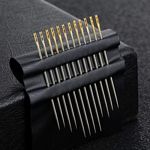 WILLBOND 24 Pcs Self Threading Sewing Needles Sets Large Gauge Needle Hand Sewing Needle Embroidery Needles with Wooden Case for Knitting Mending DIY Handsewing Art Crafts