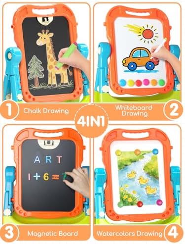 Lehoo Castle Easel for Kids 3-5, Magnetic Chalkboard Whiteboard(Green)