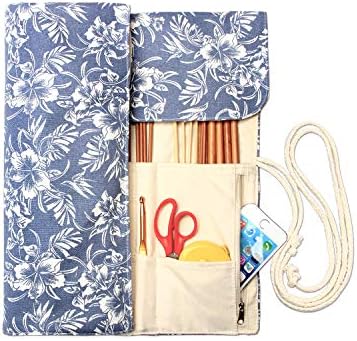 Teamoy Knitting Needle Case Organizer Holder Roll(up to 14"), Blue Flowers