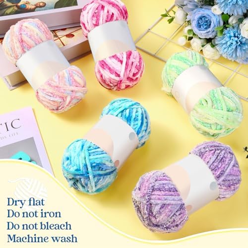 Woanger 20 Skeins Chenille Yarn Bulk for Crochet Knit 2000g, Fresh Color