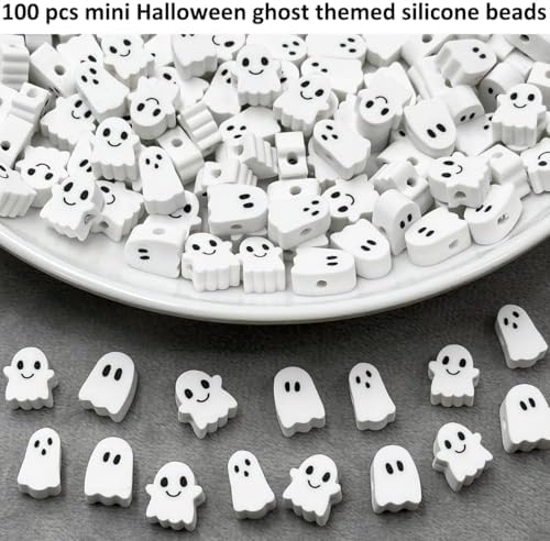 100Pcs Halloween Handmade Polymer Clay Beads, Ghost Polymer Clay Spacer Beads Assorted Ghost Supplies for Women Jewelry Making DIY Charms Bracelet Necklace Hair Clip Accessories Handmade Craft