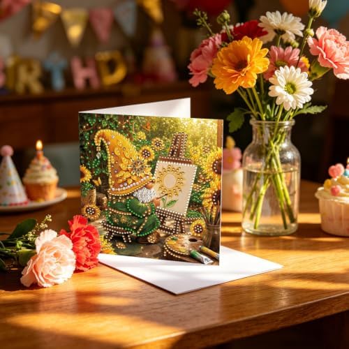 POETRYDRAW DIY Diamond Art Painting Greeting Card Kit, Creative Craft Set for Card Making，Garden Goblin