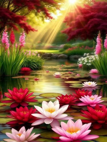 Water Lily Diamond Painting Kit for Adults, 5D Full Drill Diamond Art