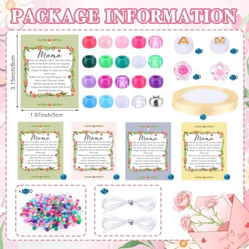 Soulchen 1269 Pcs/24 Sets Mother's Day Beads Bracelets Craft Kit DIY