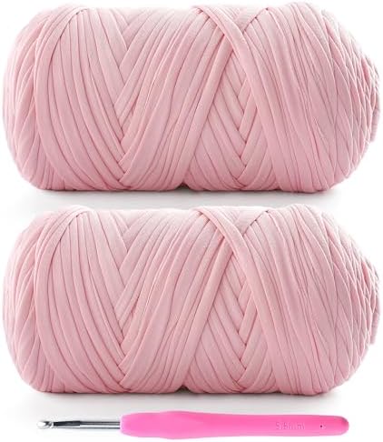 2 Pack T-Shirt Yarn for Crochet - 800 g/260 yds, Soft Elastic Fabric, Sakura Pink