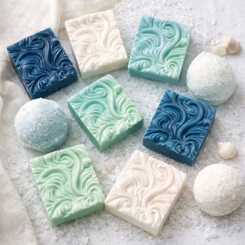 2Pack Ocean Wave Silicone Soap Mold Square Waves Soap Mold Sea Wave Silicone Molds Waves Handmade Soap Mould Candle Mold for Wax Soap Candle Lotion Bath Bombs Resin IceCube Cake Chocolate Candy Pastry