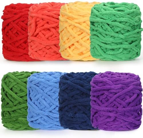 Buryeah 8 Pack Chunky Chenille Yarn for Crocheting, Rainbow Colors