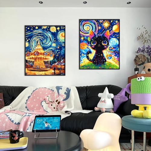 Yunnuo Paint by Numbers Kit for Adults Beginner,Paint by Number Canvas Starry Night,Couples in Amusement Parks Painting by Numbers,Suitable for Home Decor & Gift 16” W x 20”L