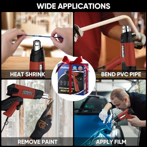 ROMECH 1500W Heavy Duty Heat Gun, Variable Temperature Control Hot Air Gun Kit with 2 Air Flow 120°F~1200°F and 4 Nozzles for Crafts Shrink Wrap (Red)