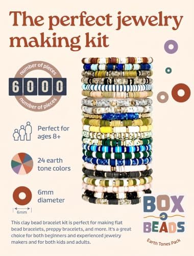 Box-O-Beads Earth Tones Clay Beads Bracelet Making Kit – 6,000 Pieces Premium Friendship Bracelet Jewelry Making Kit – Creative Arts and Crafts Kit Gift for Girls Ages 10–12