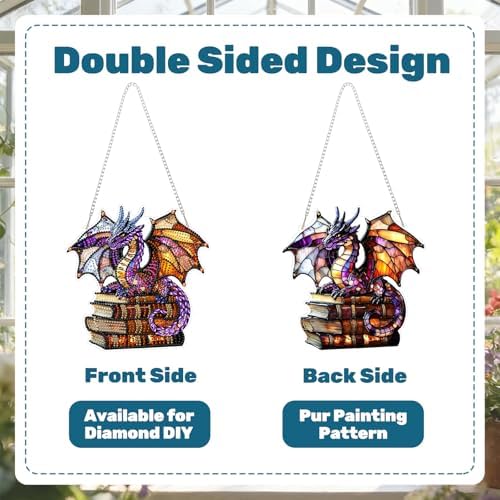 CRZMODE Dragon Cross Diamond Art Hanging Kit for Adults, Book Pendant Diamonds Painting Art Kit, Special Crystal Diamond Art Painting Pendant Ornament, Craft Gift for Women Home Window Decor