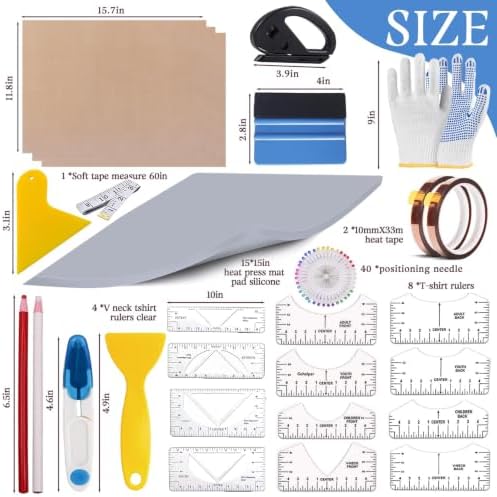67 Pcs Sublimation Shirts Tool Kits for Vinyl Alignment,Heat Press Mat Pad Silicone,T-Shirt Rulers Guide and Teflon Sheet for Cricut Heat Press HTV Vinyl Center Designs,Craft Sewing Accessories